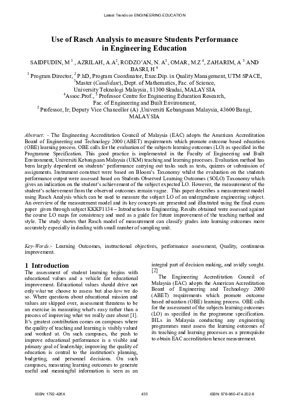 (PDF) Use of Rasch analysis to measure students performance in ...
