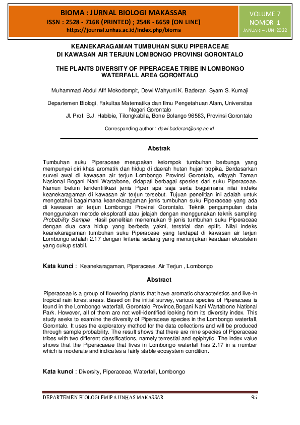 (PDF) Keanekaragaman Tumbuhan Suku Piperaceae DI Kawasan Air Terjun