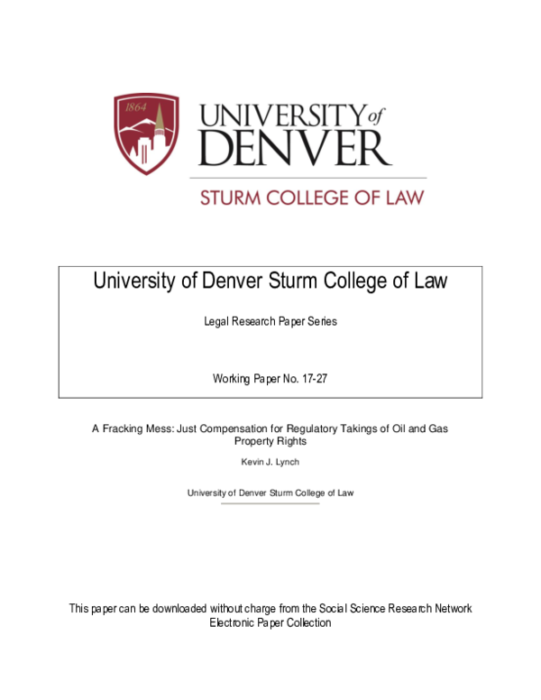 (PDF) A Fracking Mess: Just Compensation for Regulatory Takings of Oil ...