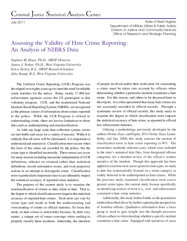 (PDF) Assessing the Validity of Hate Crime Reporting