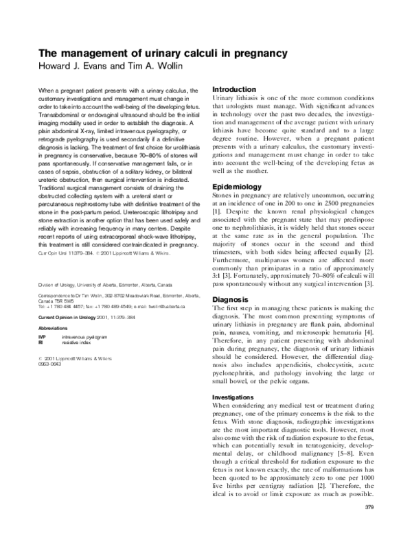 (PDF) The management of urinary calculi in pregnancy