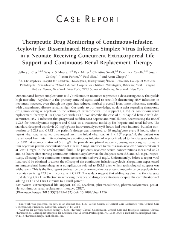 (PDF) Therapeutic Drug Monitoring of Continuous-Infusion Acylovir for ...