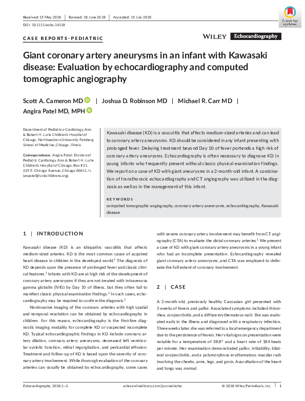 (PDF) Giant coronary artery aneurysms in an infant with Kawasaki ...
