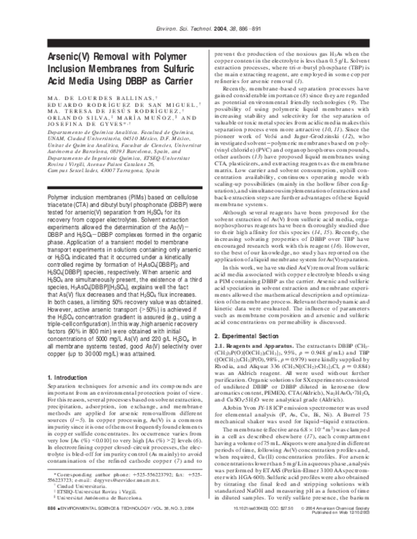 (PDF) Arsenic(V) Removal with Polymer Inclusion Membranes from Sulfuric ...