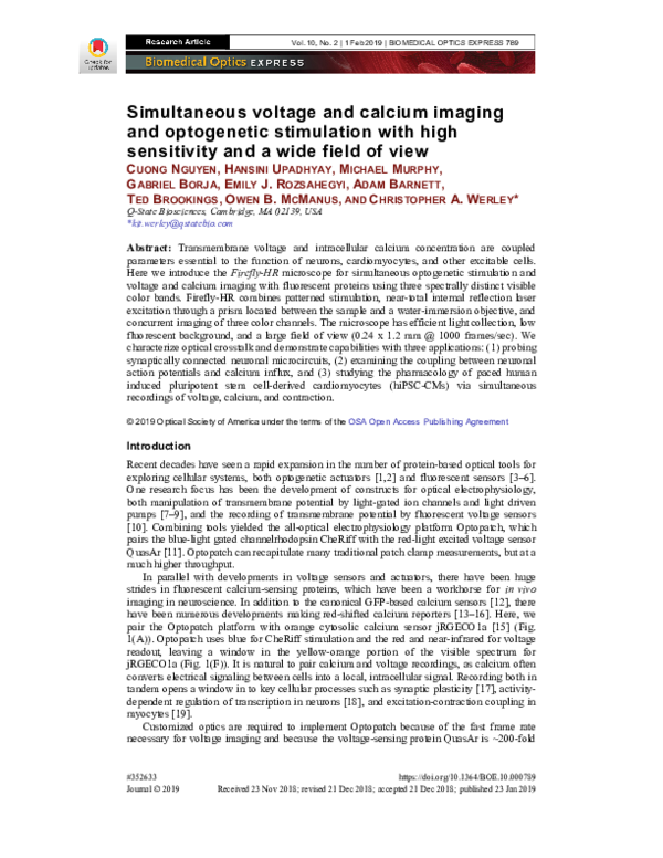 (PDF) Simultaneous voltage and calcium imaging and optogenetic ...