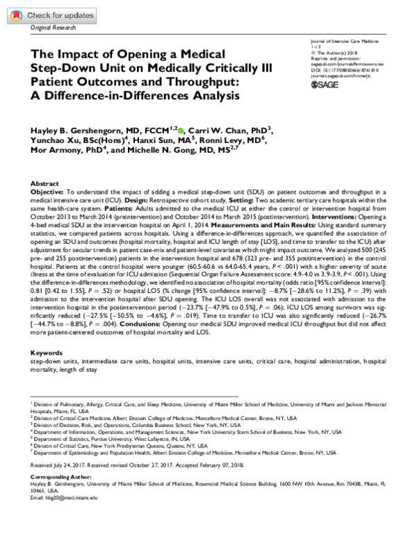(PDF) The Impact of Opening a Medical Step-Down Unit on Medically