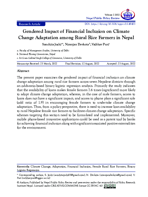 (PDF) Gendered Impact of Financial Inclusion on Climate Change ...