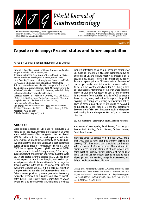 (PDF) Capsule endoscopy: Present status and future expectation