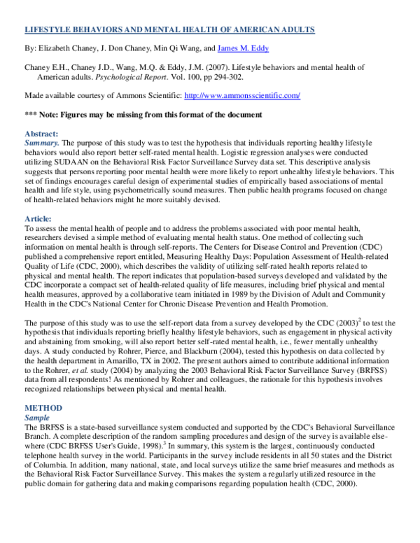 (PDF) Lifestyle Behaviors and Mental Health of American Adults 1