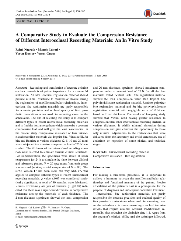 (PDF) A Comparative Study to Evaluate the Compression Resistance of ...