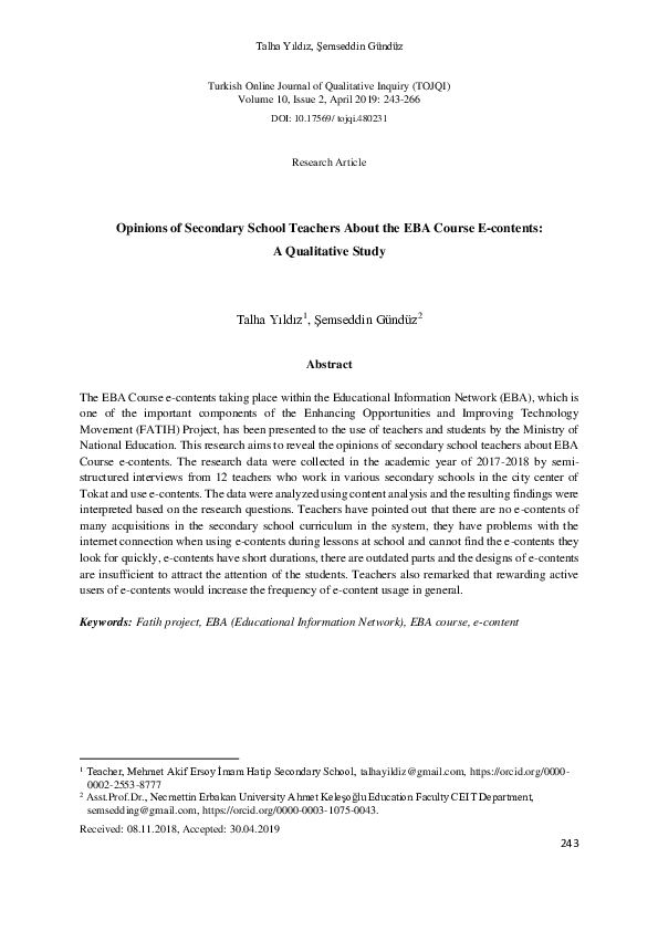 (PDF) Secondary School Teachers about the EBA Course E-contents: A ...