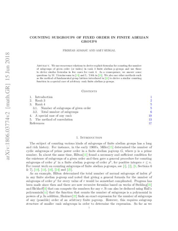 (PDF) Counting subgroups of fixed order in finite abelian groups