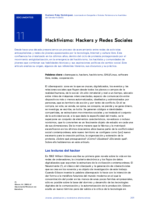 (PDF) Hacktivismo: Hackers y Redes Sociales