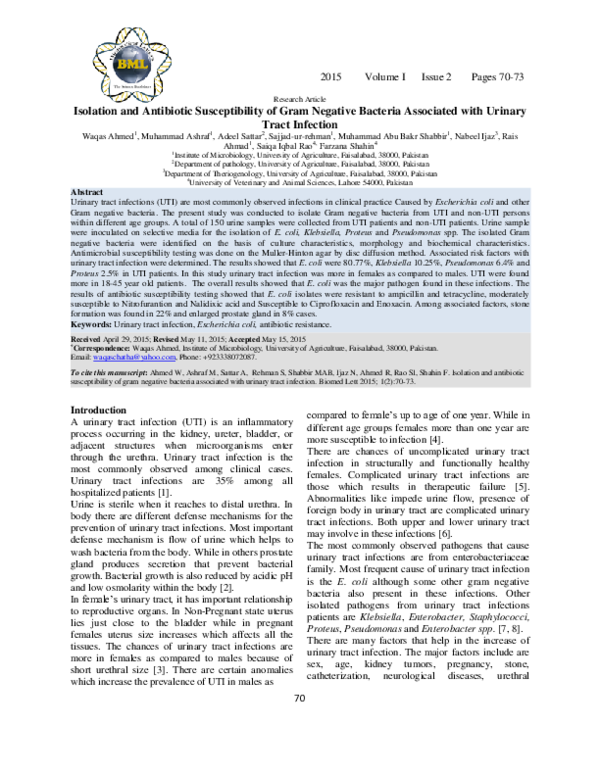 (PDF) Isolation and Antibiotic Susceptibility of Gram Negative Bacteria ...