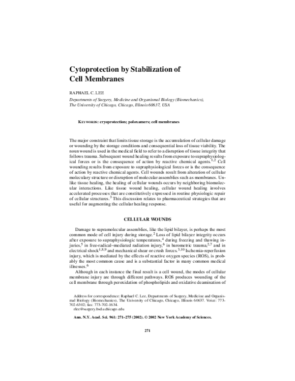 (PDF) Cytoprotection by Stabilization of Cell Membranes