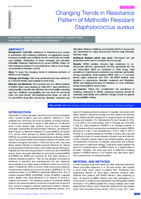(PDF) Changing Trends in Resistance Pattern of Methicillin Resistant ...