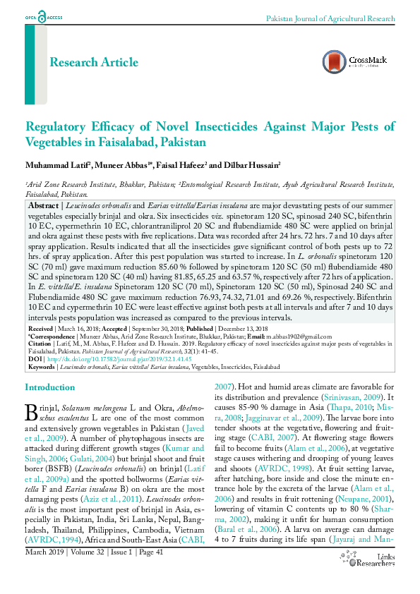 (PDF) Regulatory Efficacy of Novel Insecticides Against Major Pests of ...