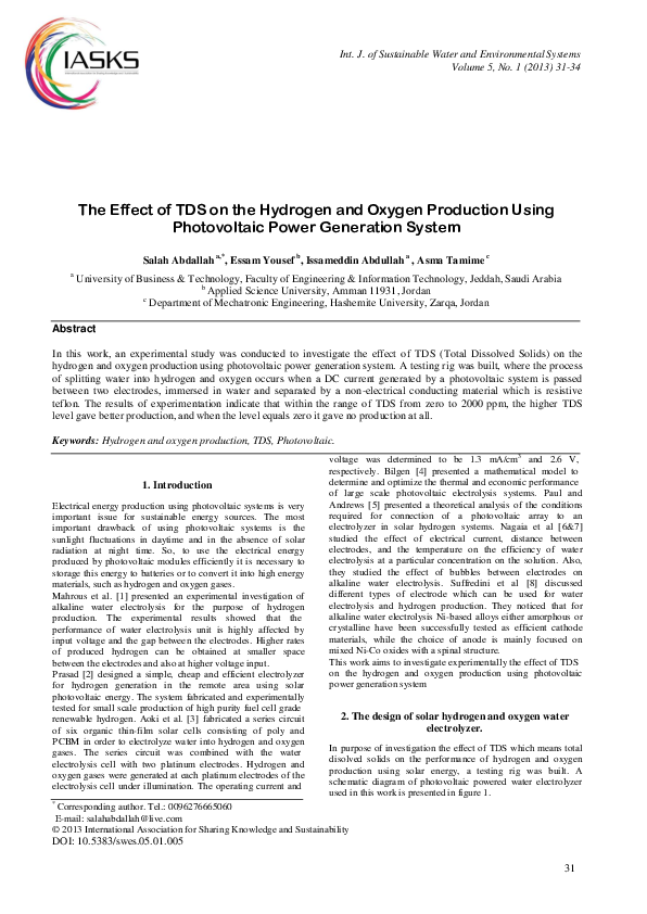 (PDF) The Effect of TDS on the Hydrogen and Oxygen Production Using ...