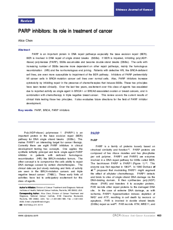 (PDF) PARP inhibitors: its role in treatment of cancer