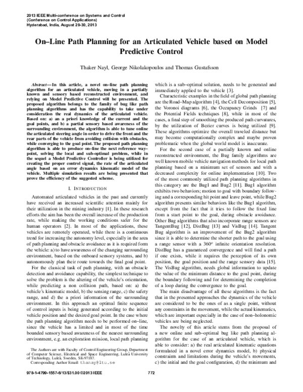 (PDF) On-Line path planning for an articulated vehicle based on Model ...