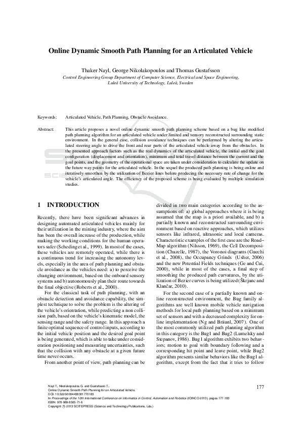 (PDF) Online Dynamic Smooth Path Planning for an Articulated Vehicle