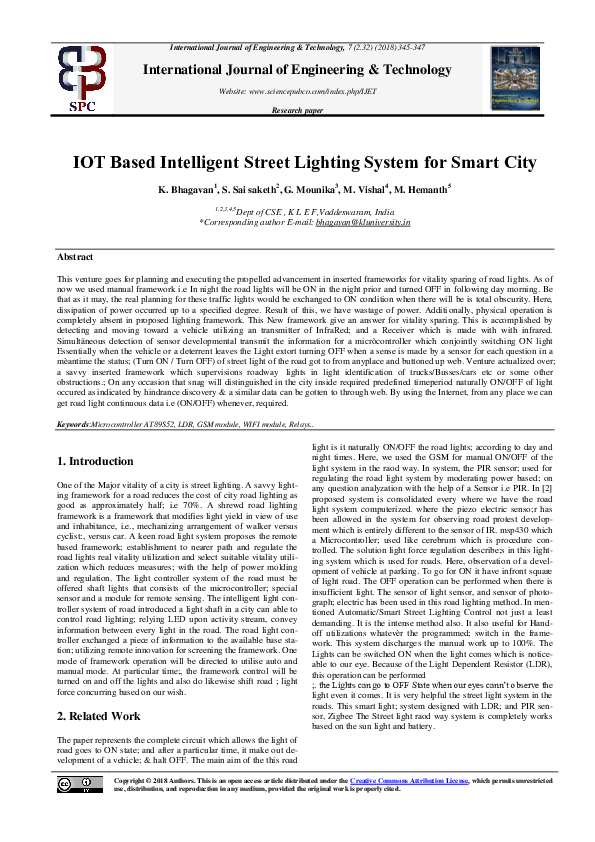 (PDF) IOT Based Intelligent Street Lighting System for Smart City