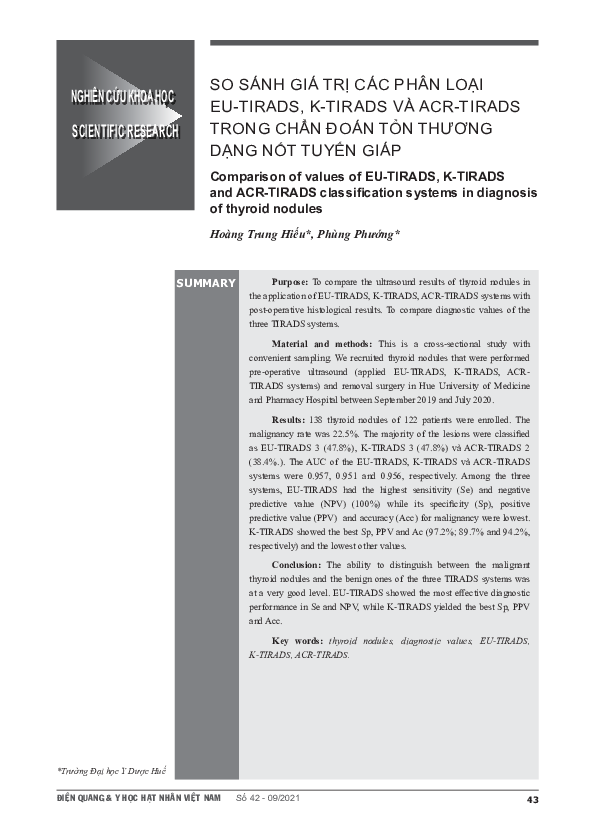 (PDF) So sánh giá trị các phân loại EU-TIRADS, K-TIRADS và ACR-TIRADS ...