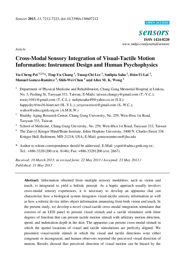 (PDF) Cross-Modal Sensory Integration of Visual-Tactile Motion ...