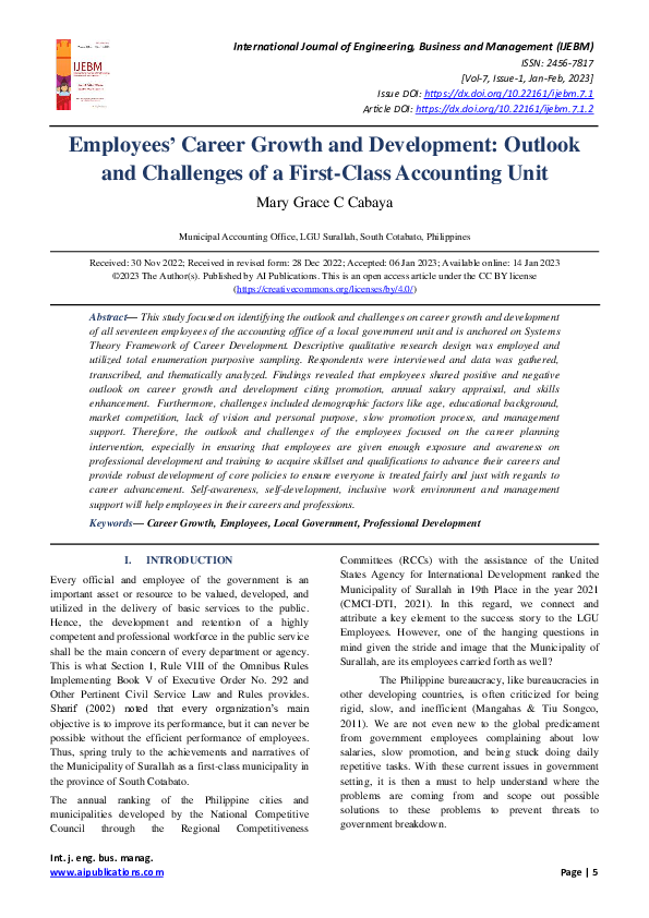 (PDF) Employees' Career Growth and Development: Outlook and Challenges ...