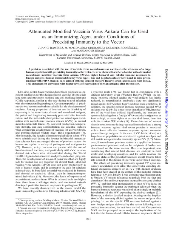 (PDF) Attenuated Modified Vaccinia Virus Ankara Can Be Used as an ...