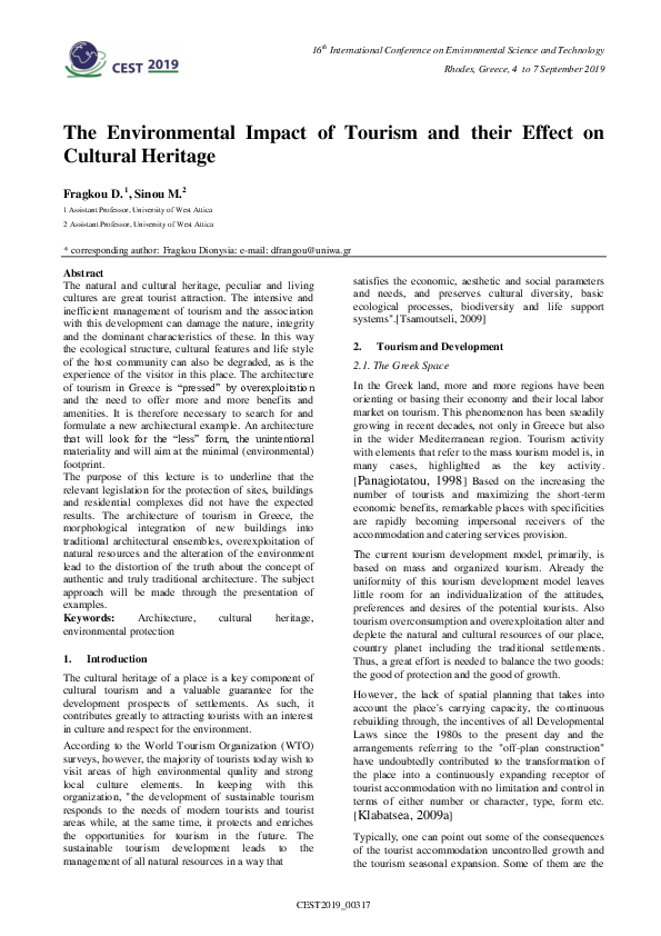 (PDF) The Environmental Impact of Tourism and Their Effect on the ...