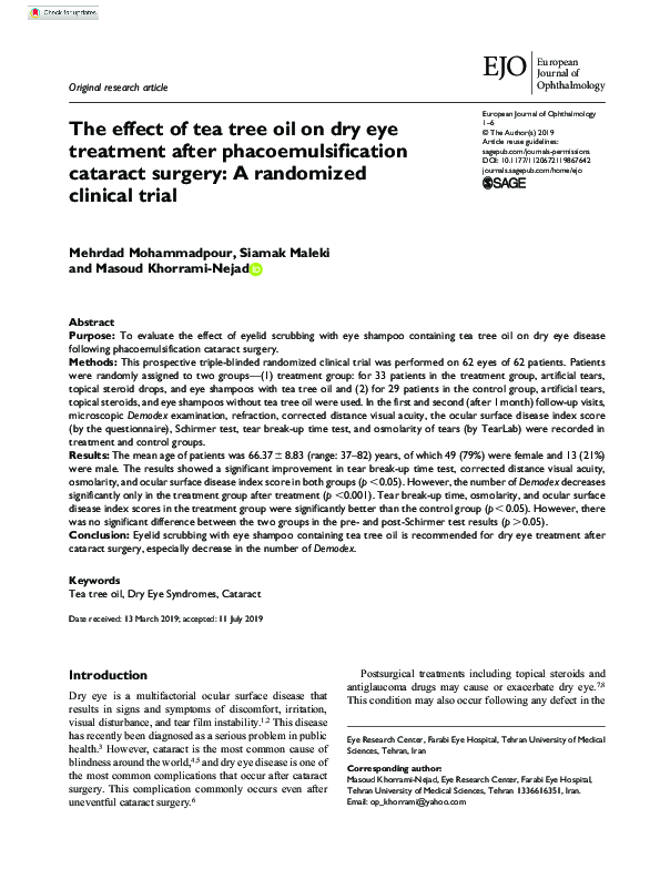 (PDF) The effect of tea tree oil on dry eye treatment after ...