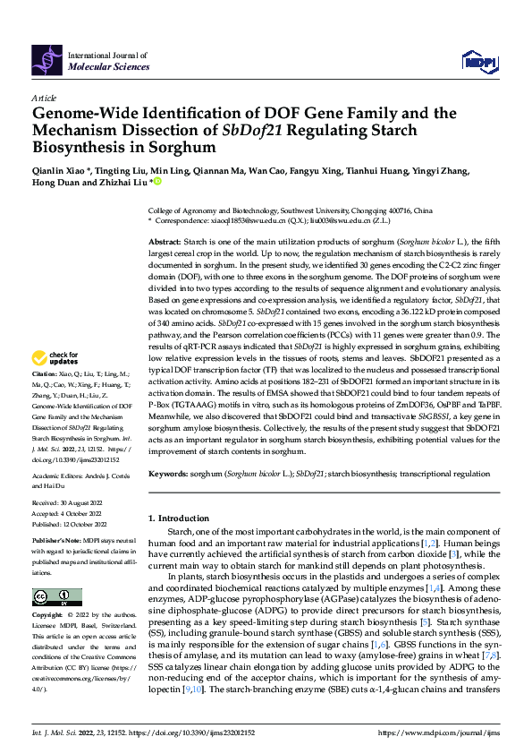 (PDF) Genome-Wide Identification of DOF Gene Family and the Mechanism ...