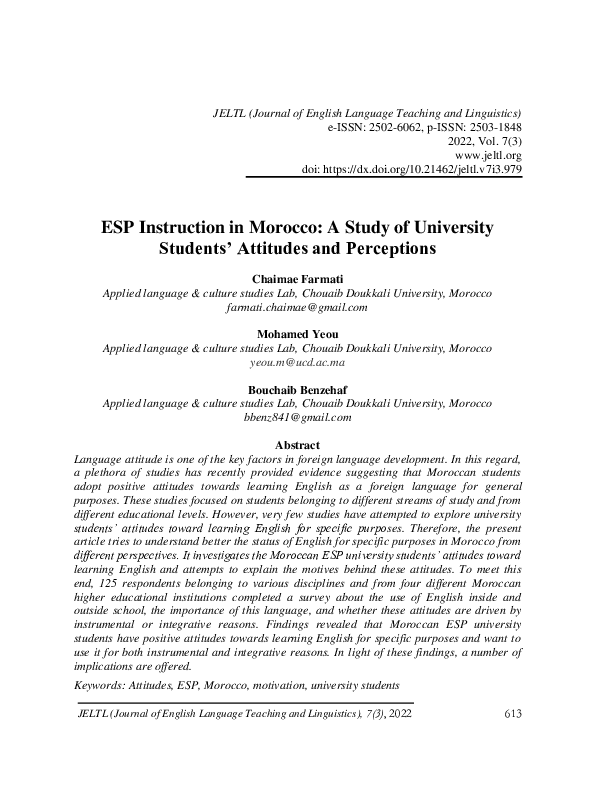 (PDF) ESP Instruction in Morocco: A Study of University Students ...