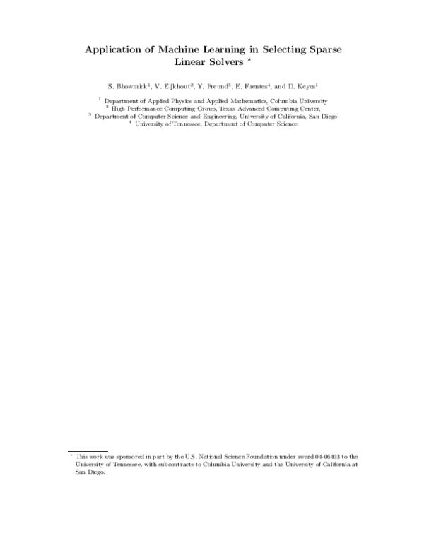 (PDF) Application of Machine Learning in Selecting Sparse Linear Solvers