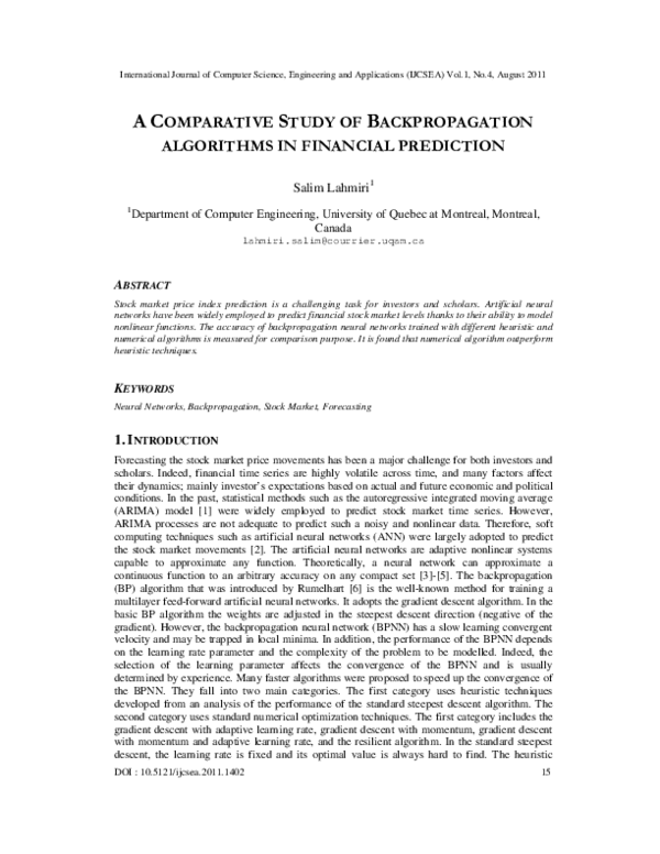 (PDF) A Comparative Study Of Backpropagation Algorithms In Financial ...