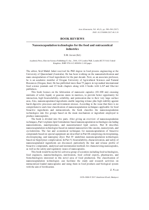 (PDF) Nanoencapsulation technologies for the food and nutraceutical ...
