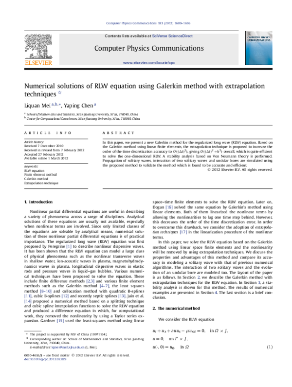 (PDF) Numerical solutions of RLW equation using Galerkin method with ...