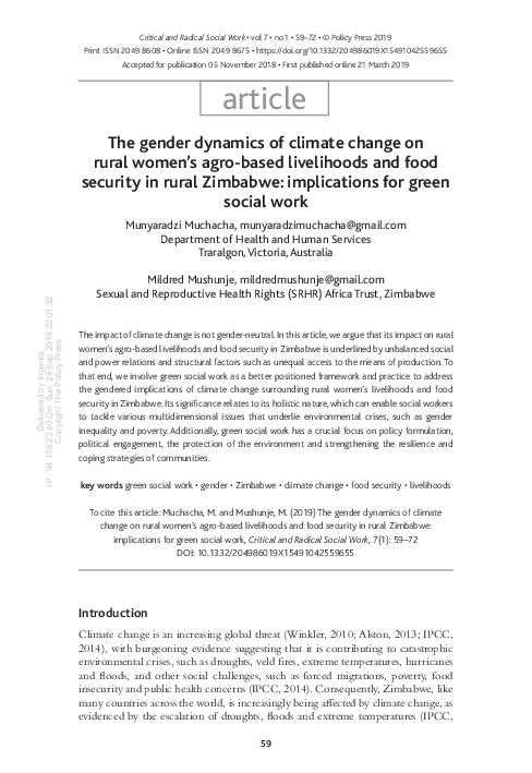 (PDF) The gender dynamics of climate change on rural women’s agro-based ...