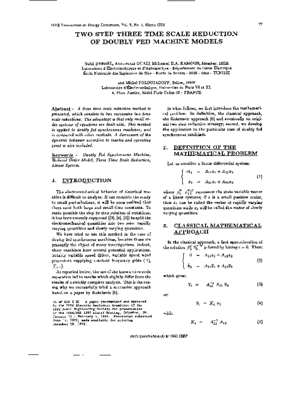 (PDF) Two step three time scale reduction of doubly fed machine models