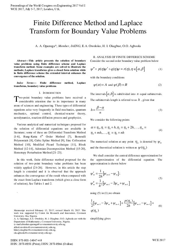(PDF) Finite Difference Method and Laplace Transform for Boundary Value ...