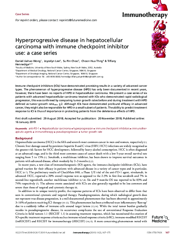 (PDF) Hyperprogressive disease in hepatocellular carcinoma with immune ...