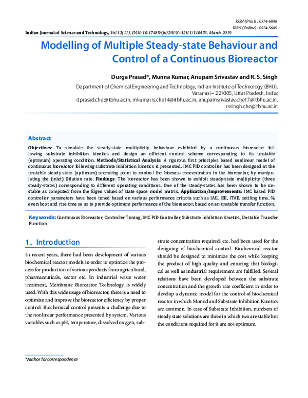 (PDF) Modeling of Multiple Steady-state Behavior and Control of a ...