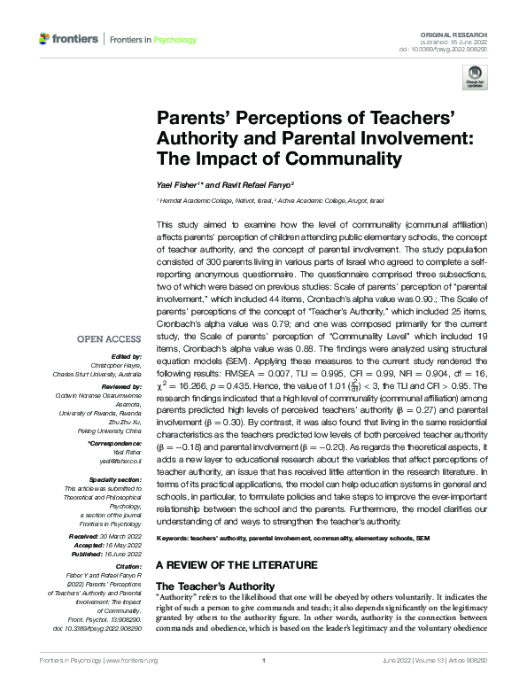 (PDF) Parents’ Perceptions of Teachers’ Authority and Parental ...