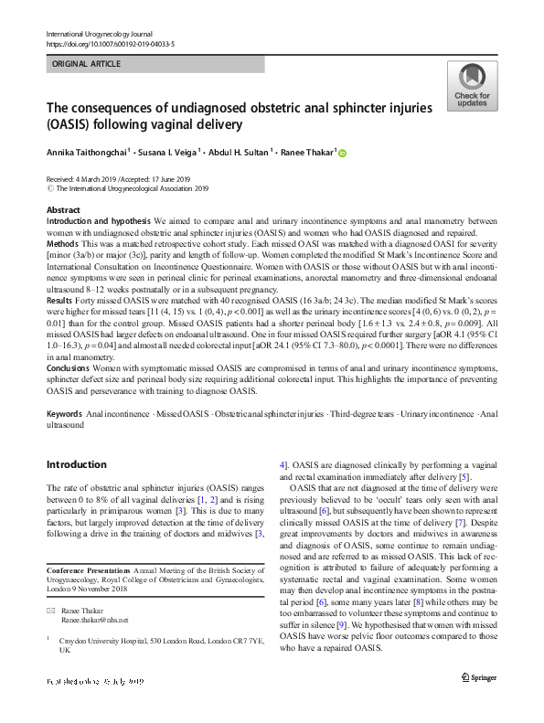 (PDF) The consequences of undiagnosed obstetric anal sphincter injuries ...