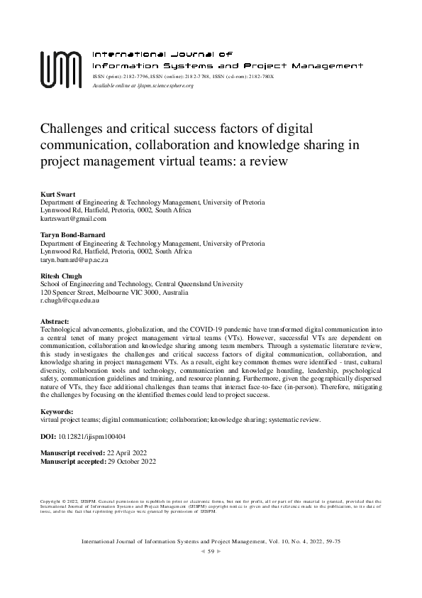 (PDF) Challenges and critical success factors of digital communication ...