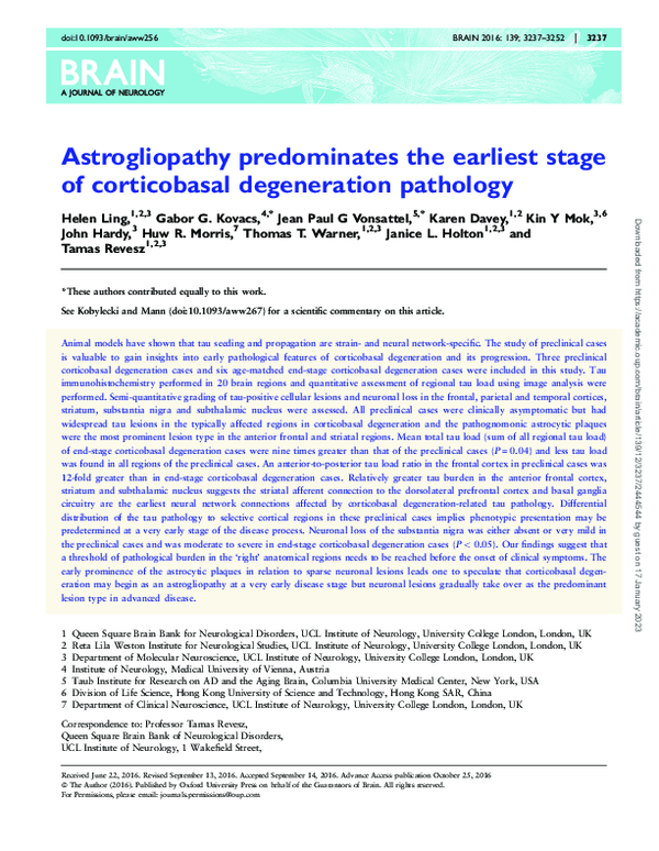 (PDF) Astrogliopathy predominates the earliest stage of corticobasal ...