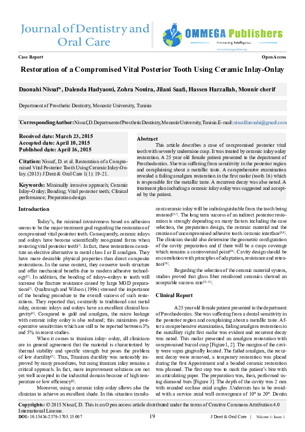(PDF) Restoration of a Compromised Vital Posterior Tooth Using Ceramic ...