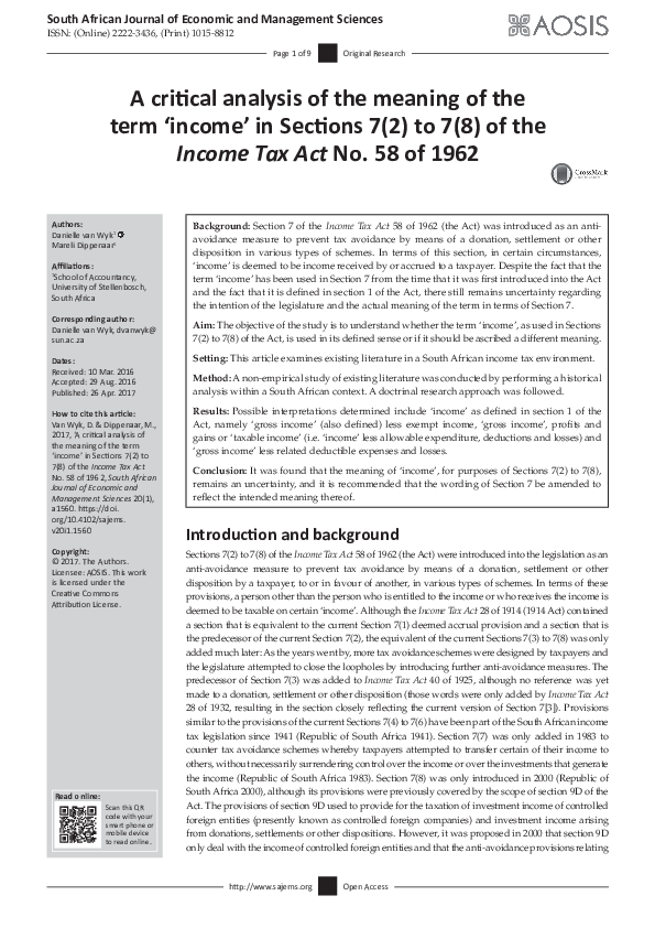 (PDF) A critical analysis of the meaning of the term ‘income’ in ...