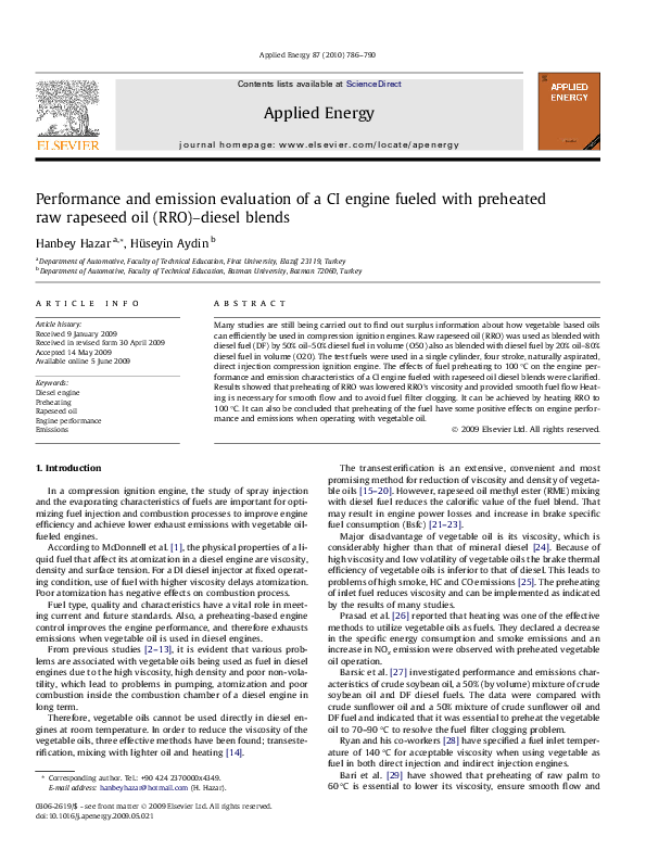(PDF) Performance and emission evaluation of a CI engine fueled with ...